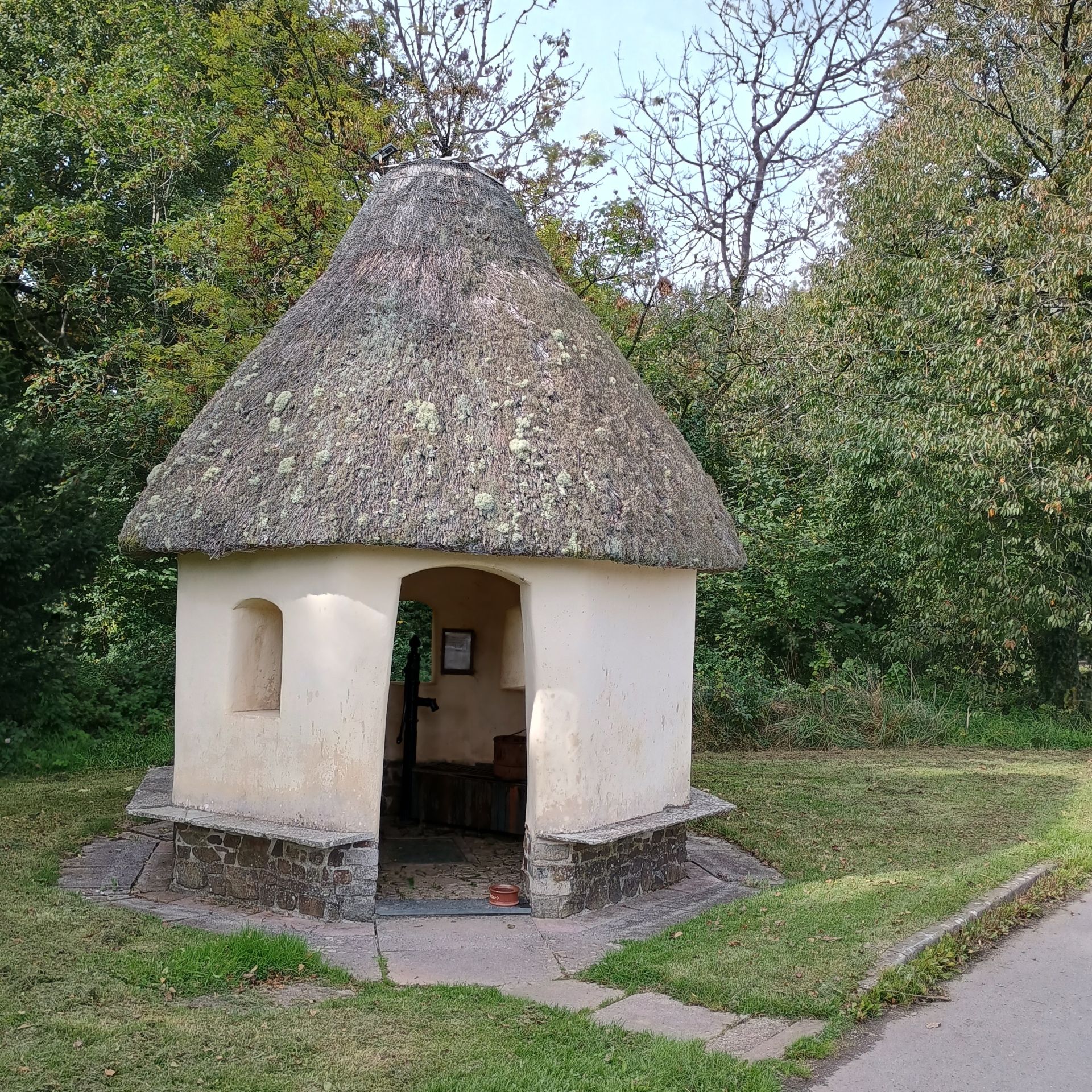 Thatched hut containing well